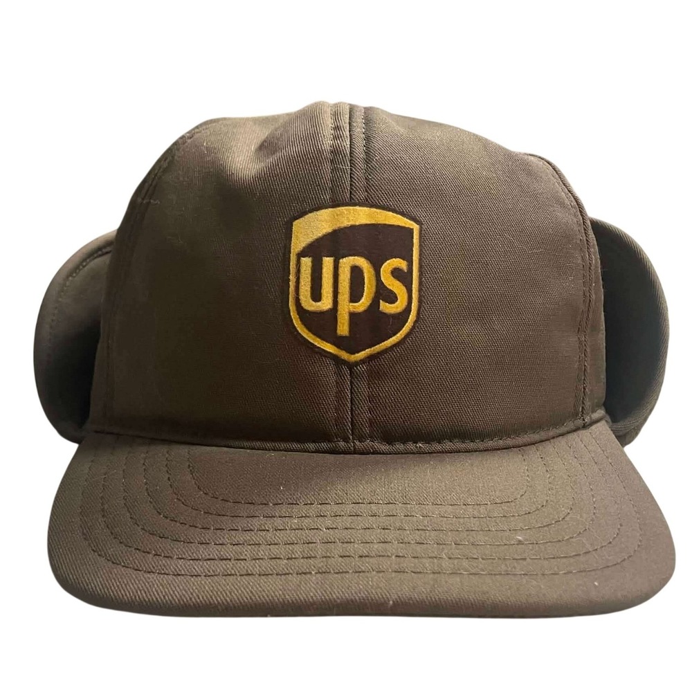 Vintage UPS Earflap Winter Hat Cap Brown Riverside Rare Size XL 62cm USA